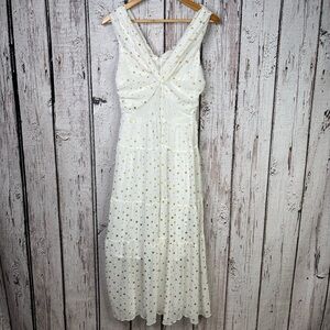 🏷️NWT Order Plus Chiffon Midi Dress Size Small White w/ Gold Dots Sleeveless New
